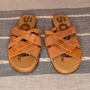 Sorel Leather Slide Sandals Women Size 10 Tan Brown Strappy Comfort Casual